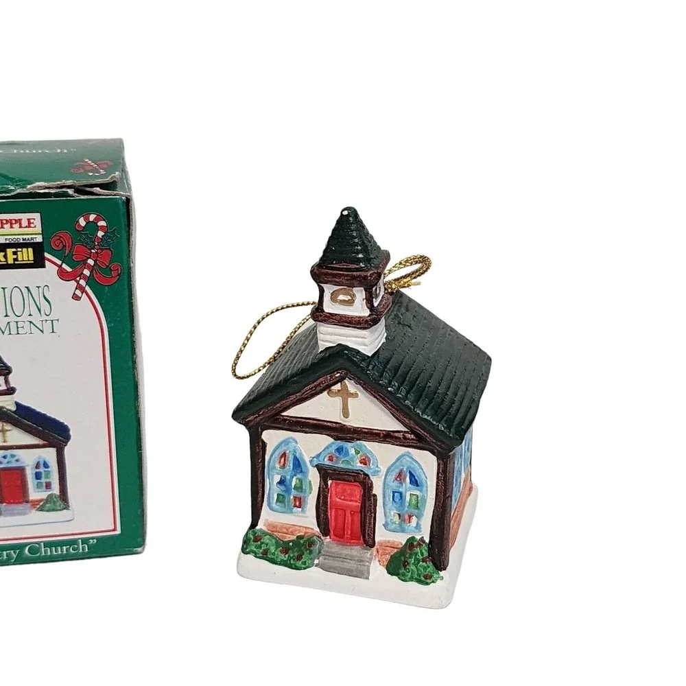 Red Apple Traditions Country Church‎ Ceramic Ornament with Box